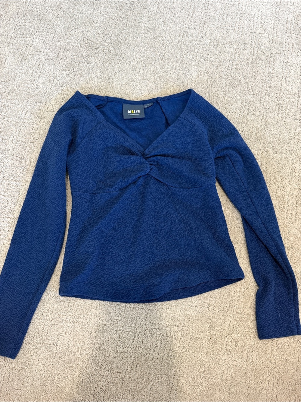 Maeve Deep Blue Twist-Front Long-Sleeve Top